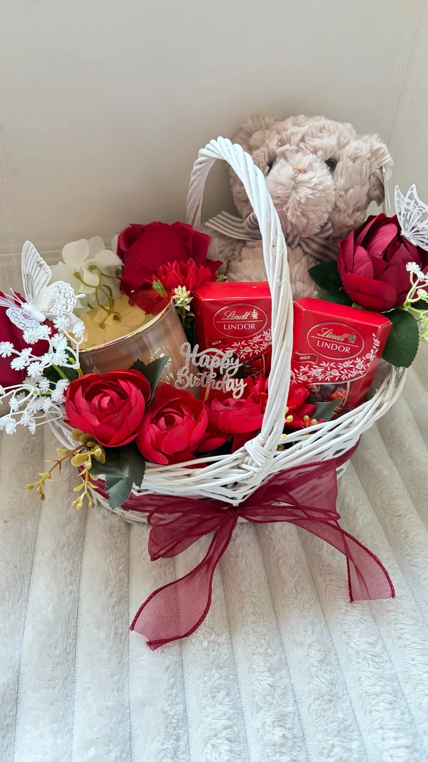 Crimson Cuddle & Treats Basket