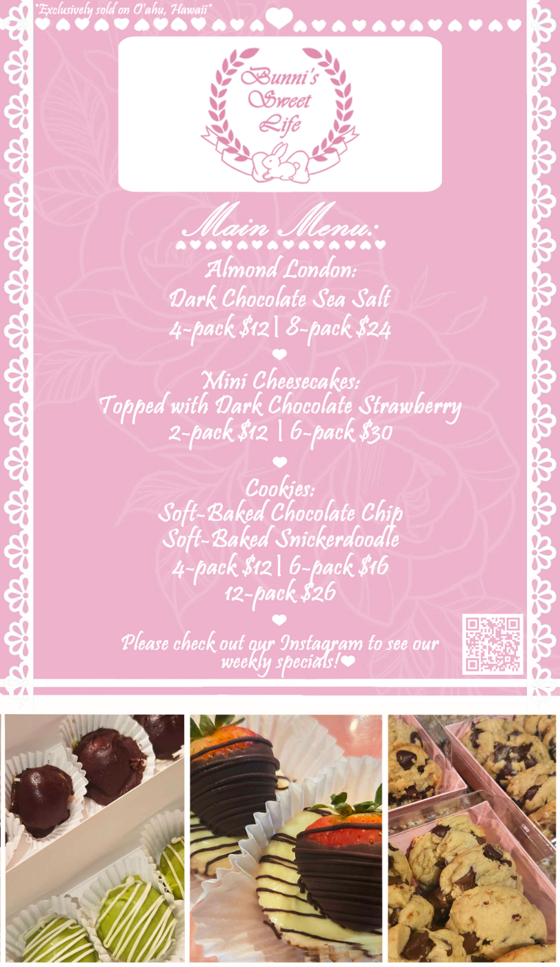 Our current weekly menu! Check out our instagram for weekly specials!
