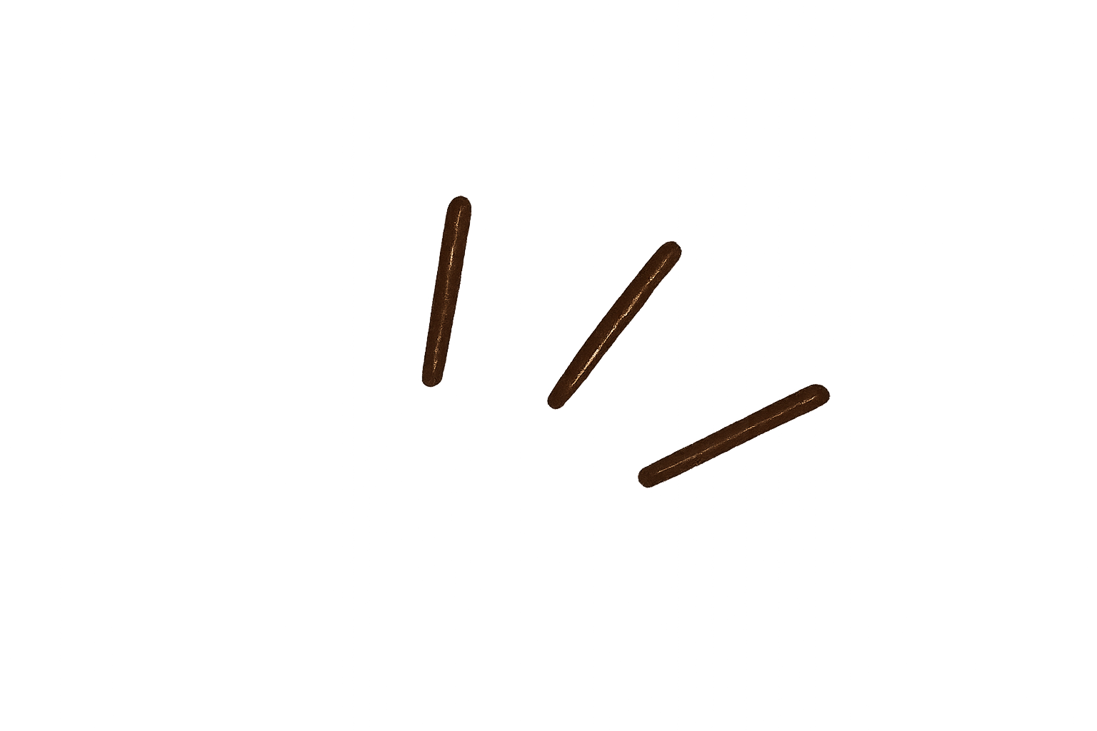 Three brown capsules on a white surface.