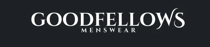 Black background with white text saying 'Goodfellow's Menswear' for a clothing store