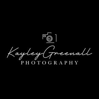 Black background with white logo and text for Kayley Greenall Photography, featuring a camera icon and the name in elegant script.