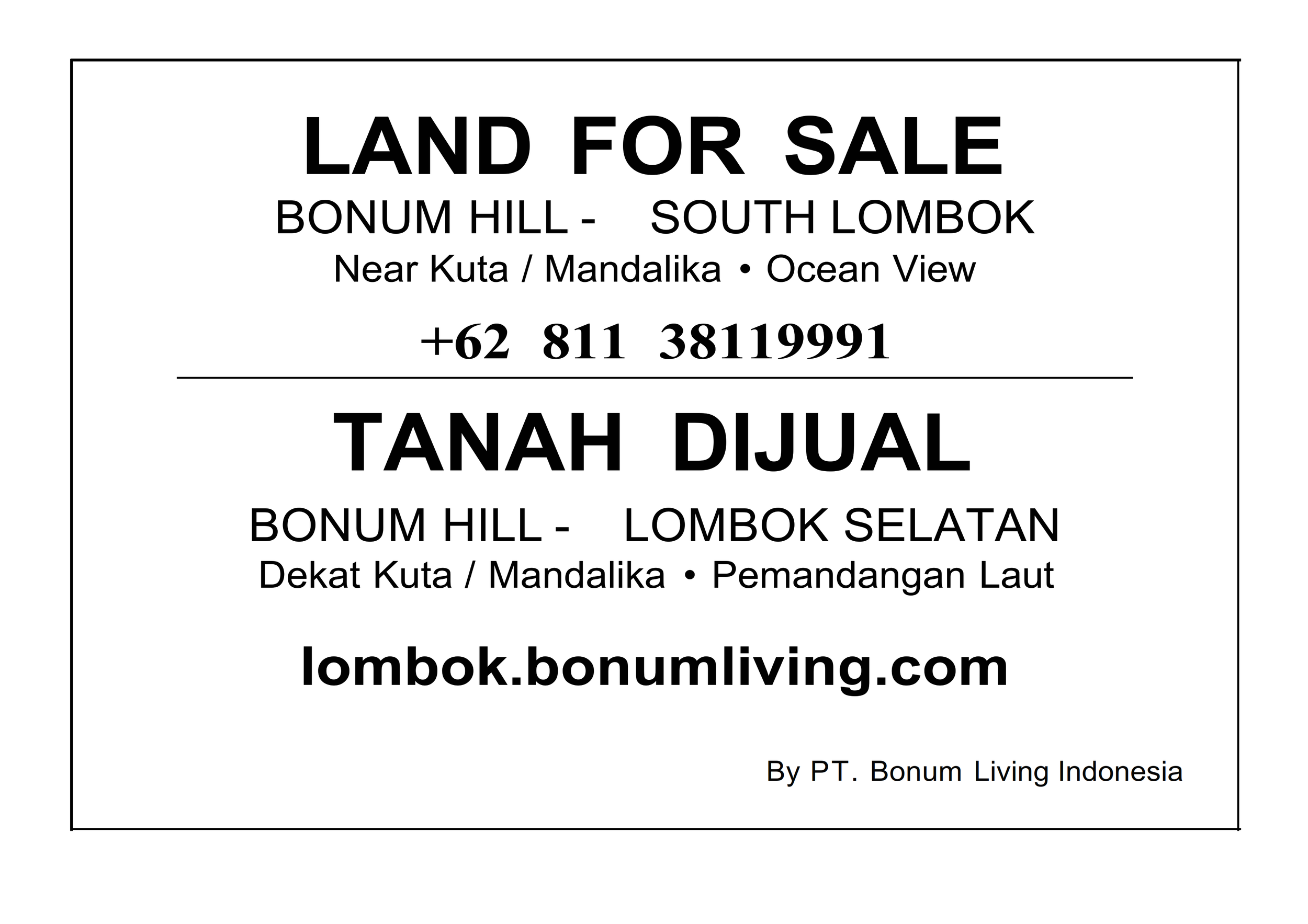 South Lombok Land For Sale Sign