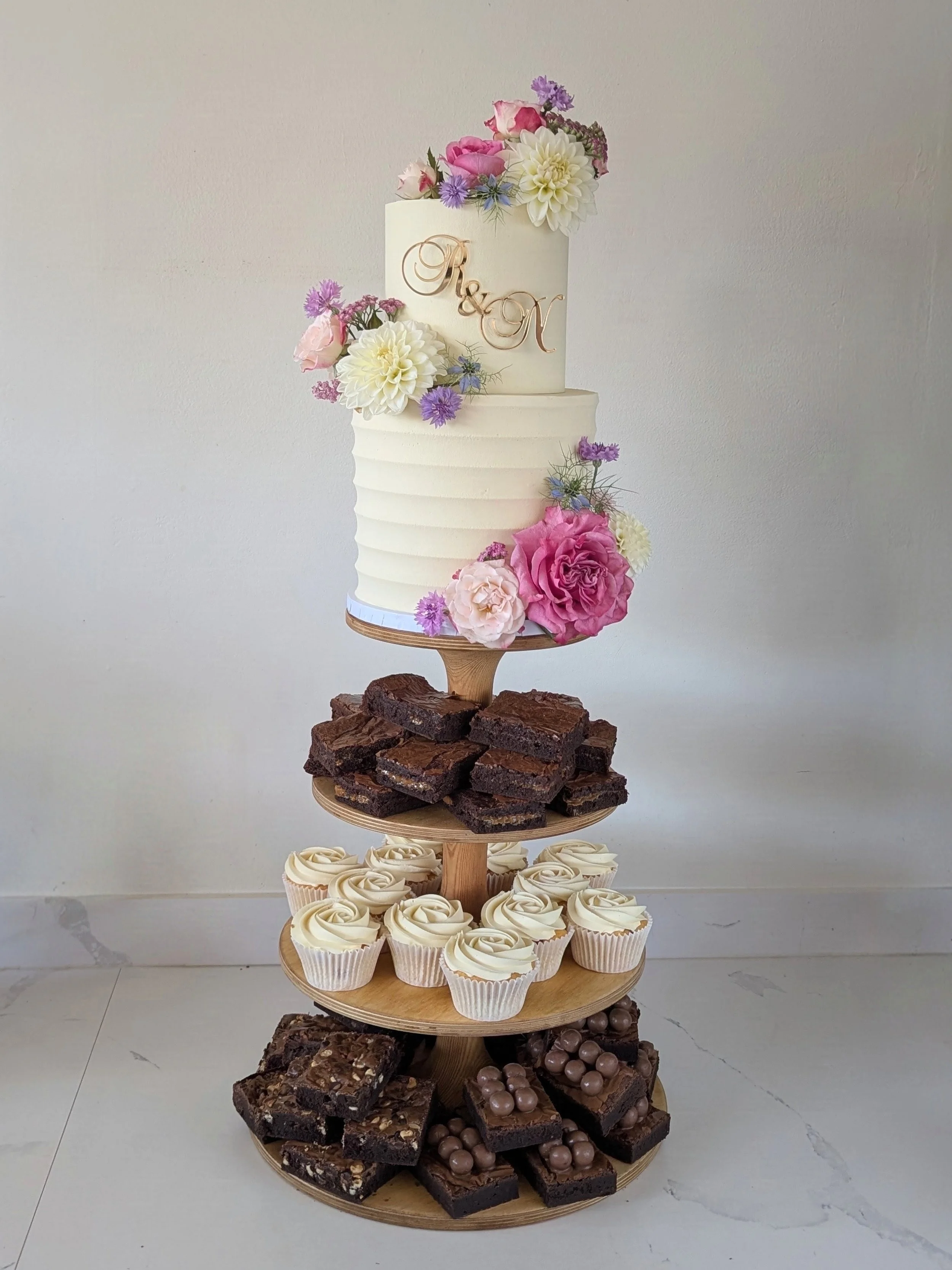 Wedding cake tower with brownies and cupcakes. Delivered to Elmhay Park in Wiltshire.