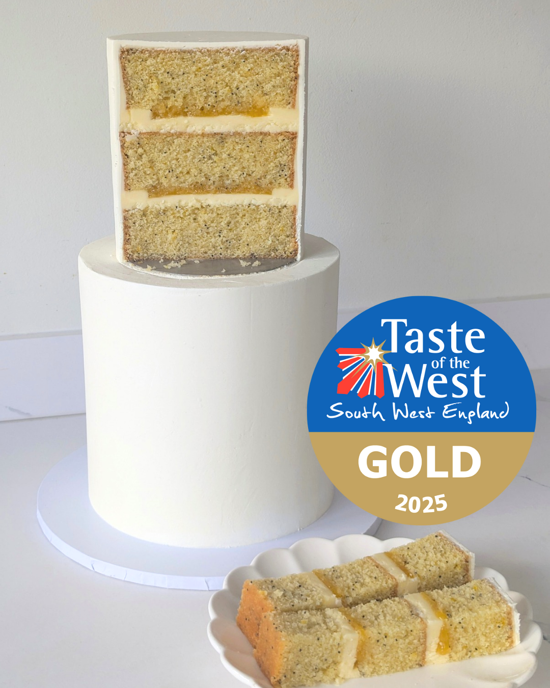 My award winning Lemon, Elderflower & Poppyseed cake. Gold Award from Taste of the West 2025.