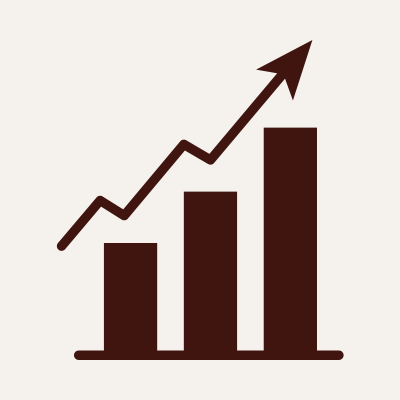 Bar chart with an upward trending arrow.