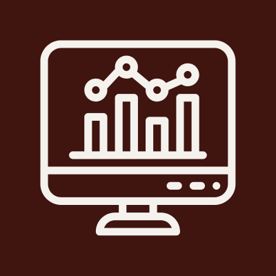 Icon of a computer monitor displaying a line graph and bar chart for data analysis.
