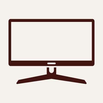 Simplified illustration of a flat-screen television with a stand.