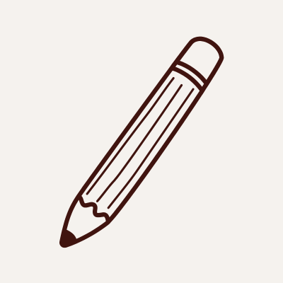 A simple, hand-drawn style illustration of a brown pen with a cap.