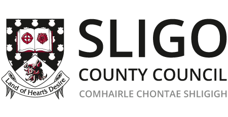 Sligo County Council logo with a crest and the Gaelic motto 'Land of Hearts Desire'.