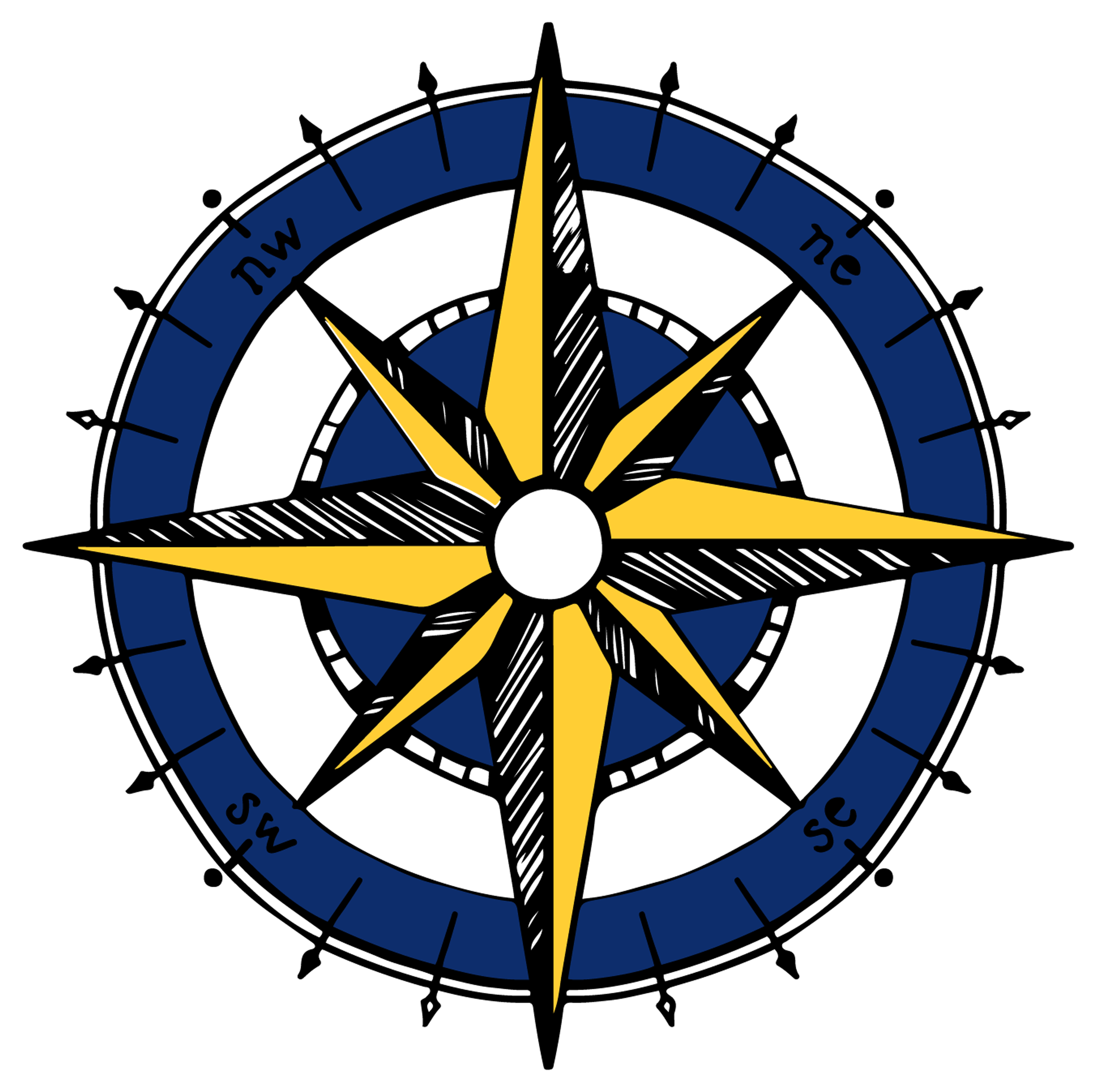 Navigationskompass in Blau und Gelb