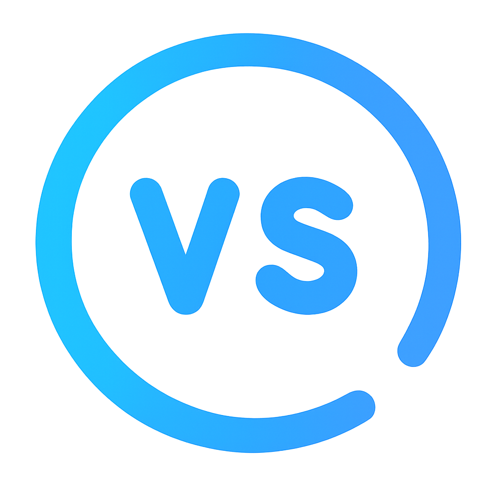 Blue VS logo with a speech bubble design.