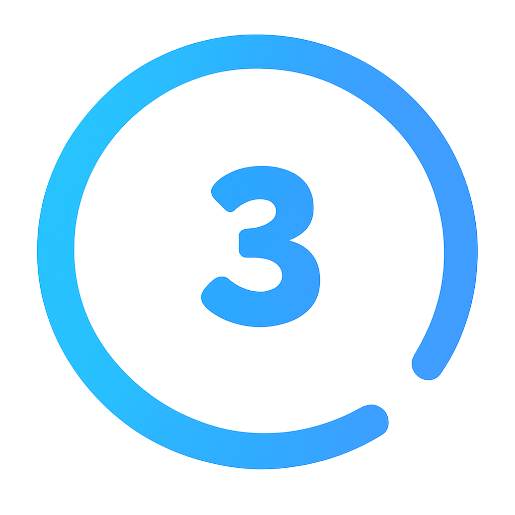 Blue circular icon with the number 3 in the center, representing a step or level.