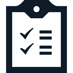 Icon of a clipboard with checkmarks and lines representing a checklist or to-do list.