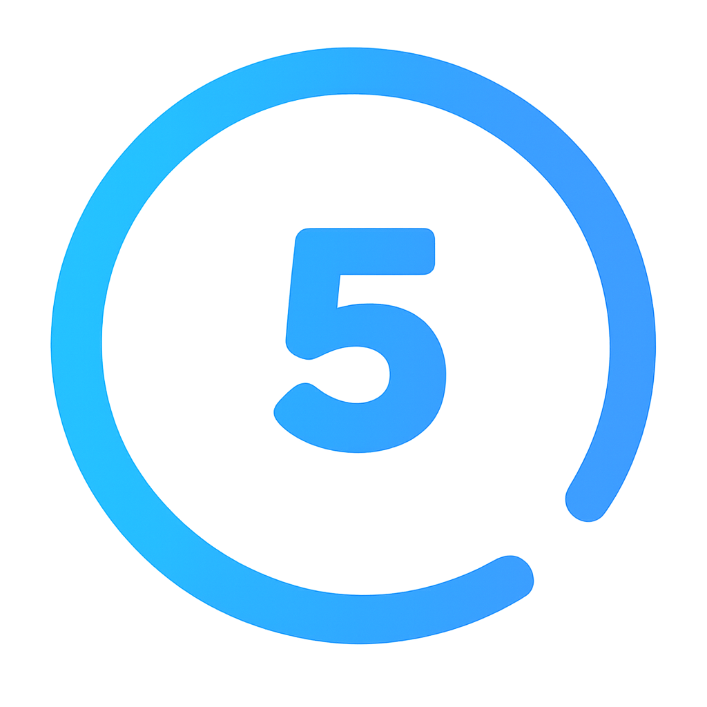 A blue circular icon with the number 5 in the center, suggesting a countdown or rating.