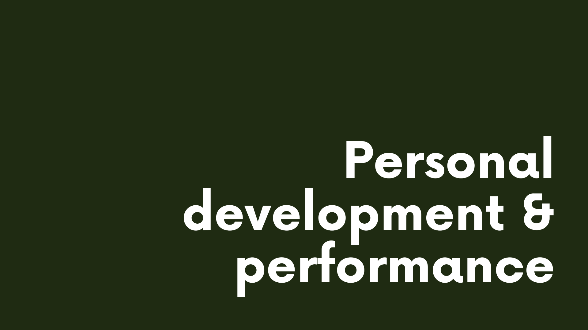 White text reading “Personal development & performance” on a dark green background