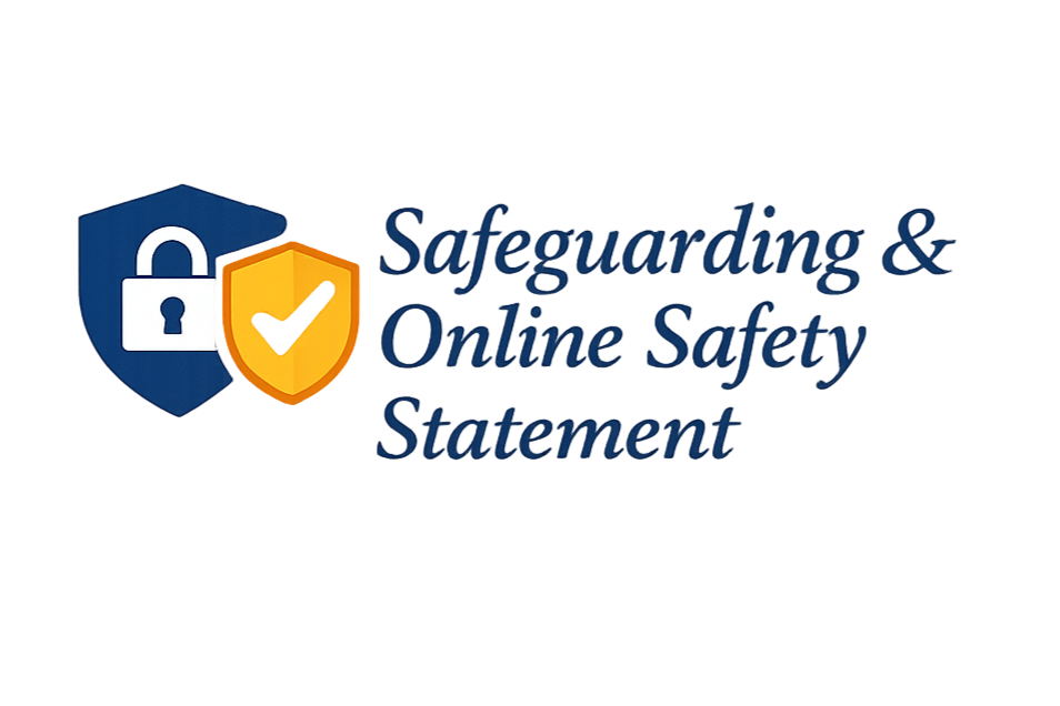 Graphic with shield icons and text that reads 'Safeguarding & Online Safety Statement'.