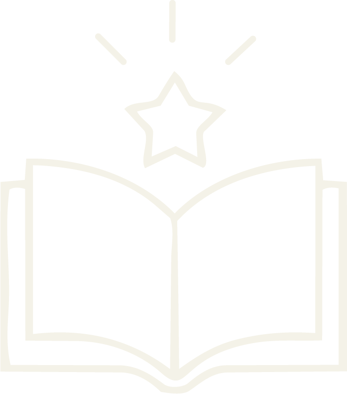 Outline of an open book with a star and lines above it, symbolizing education or knowledge.