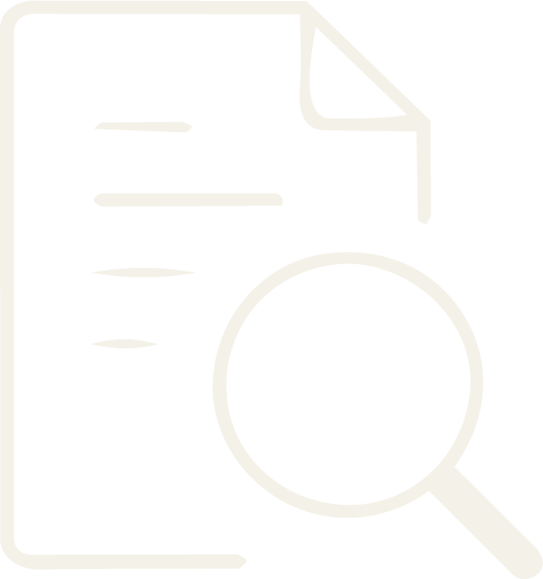Icon of a document with lines of text, a magnifying glass, and a folded corner.