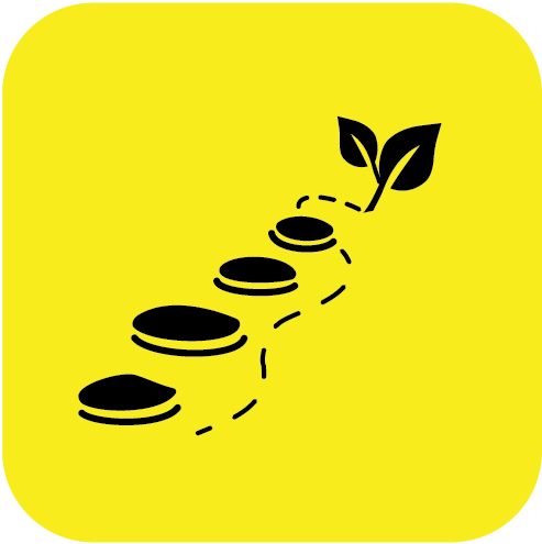 Illustration of coins arranged in a stepping pattern with a small plant growing from the top coin, symbolizing growth or investment.