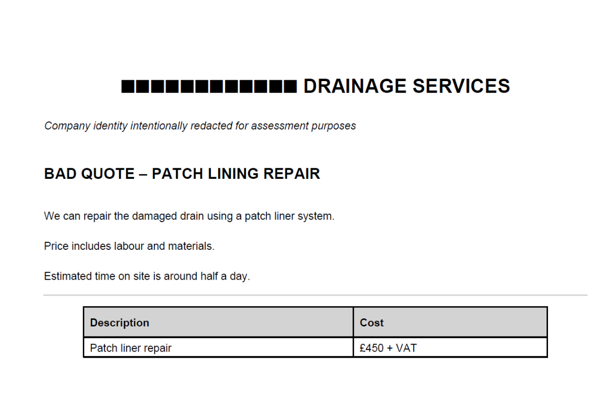 Patch Lining Repair Quotes Compared: What Makes a Good Drainage Quote?