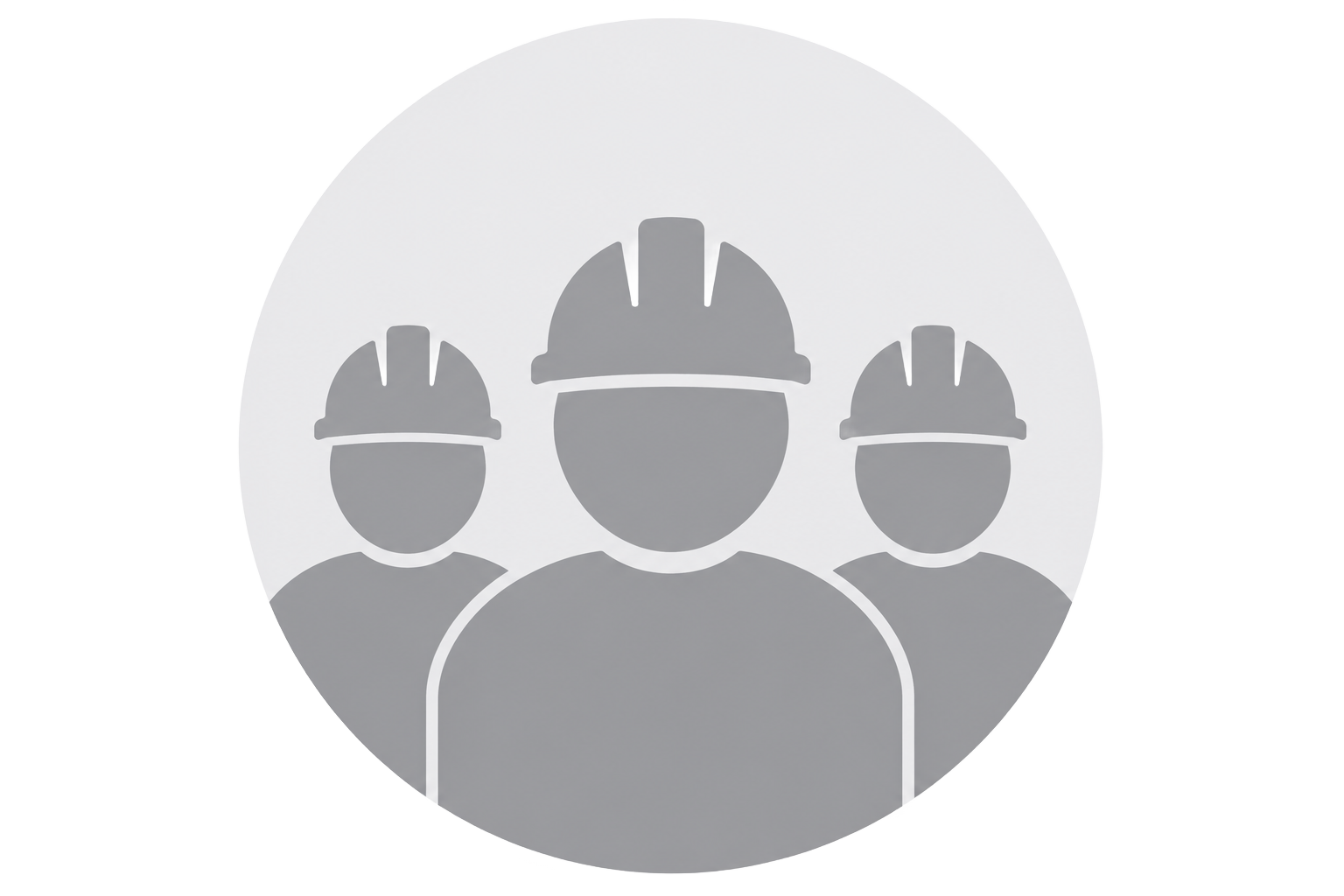 Silhouette icon of three construction workers wearing helmets, with the central figure larger, representing teamwork or workforce in construction.