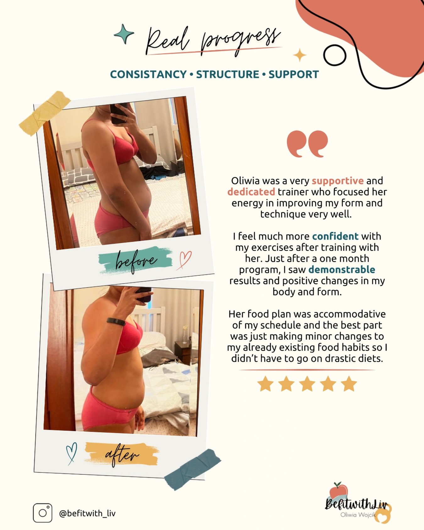One month☝️

That&rsquo;s all it took to improve her confidence, exercise technique and start seeing visible changes ✨

Not through restriction, ot through quick fixes, not through spending hours in the gym.

Just a structured training plan, support 