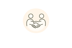 Two people shaking hands inside a circle, symbolizing agreement or partnership.