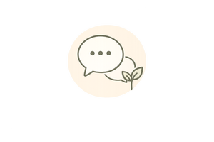 A speech bubble with three dots and a leaf, symbolizing communication or environmental themes.