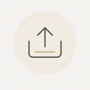 An upload icon with an upward arrow inside a square, on a light background.