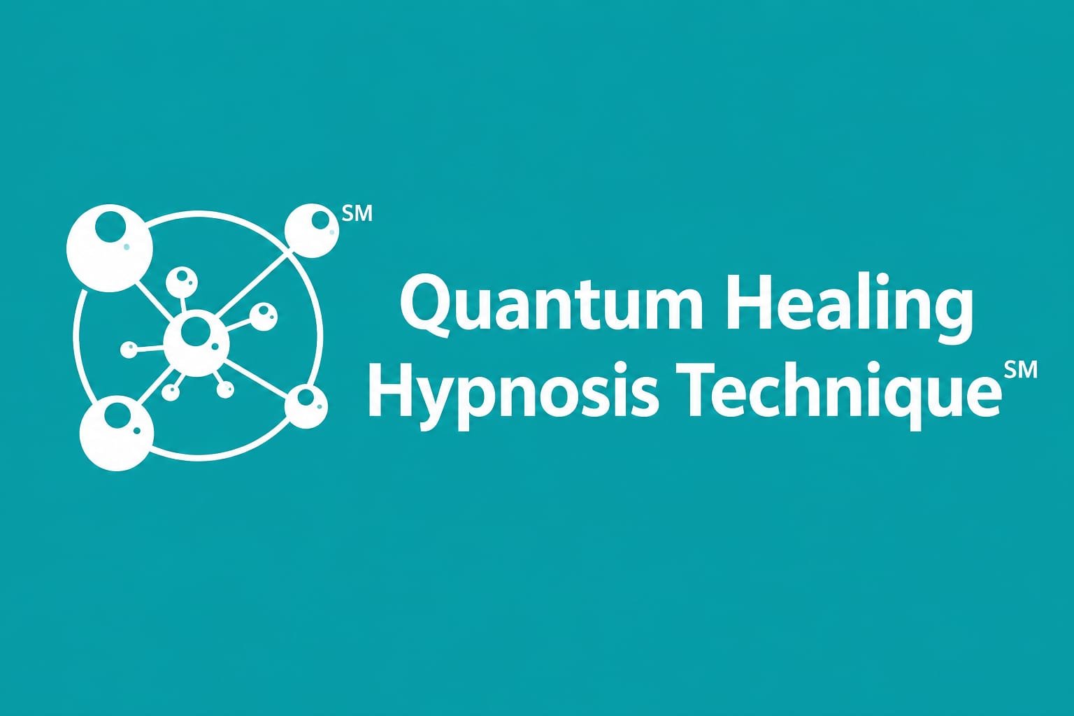 Graphic of connected circles representing molecular structure with the text 'Quantum Healing Hypnosis Technique.'