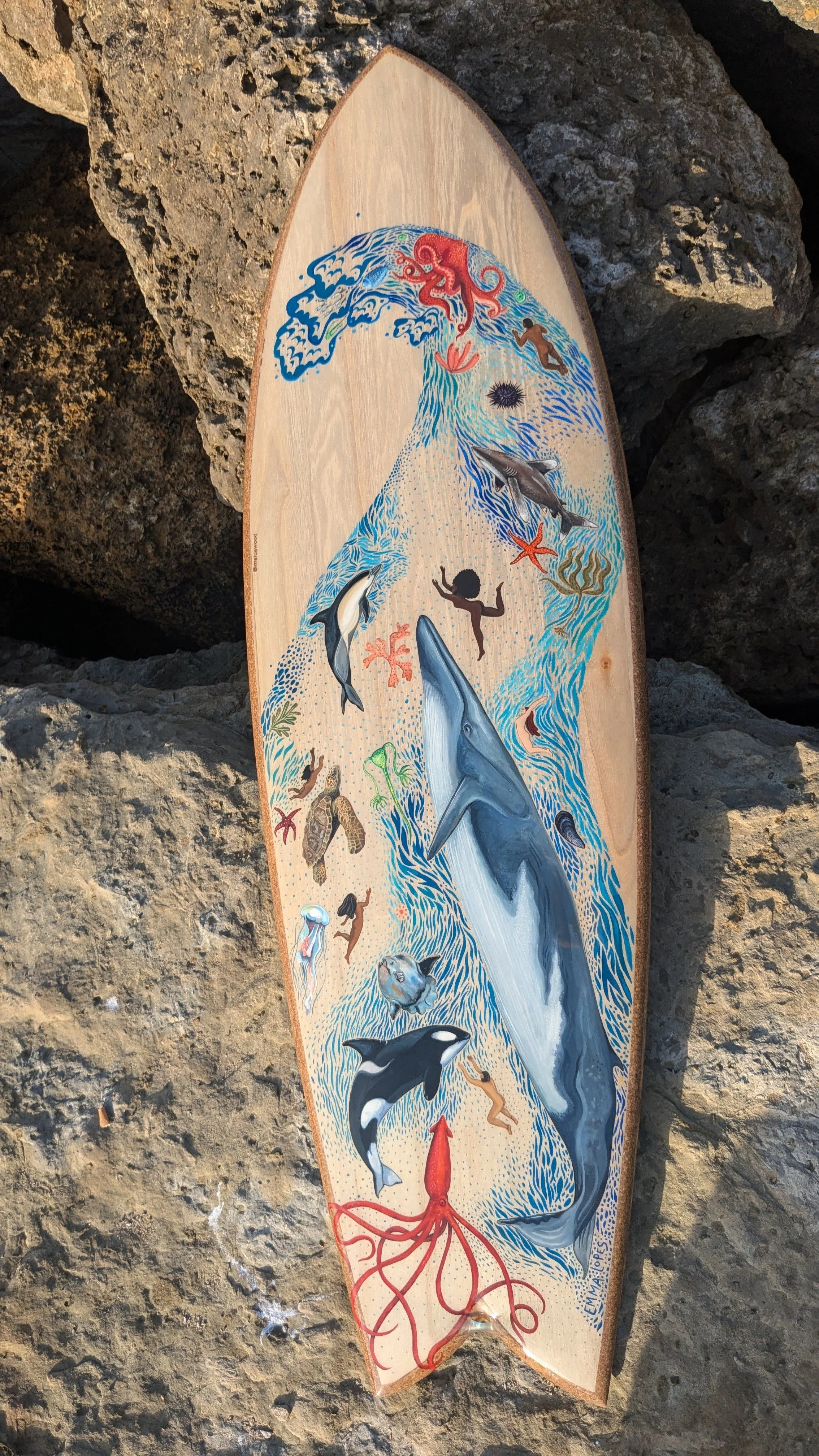 Painted surboard collaboration with Malua Wood 2024