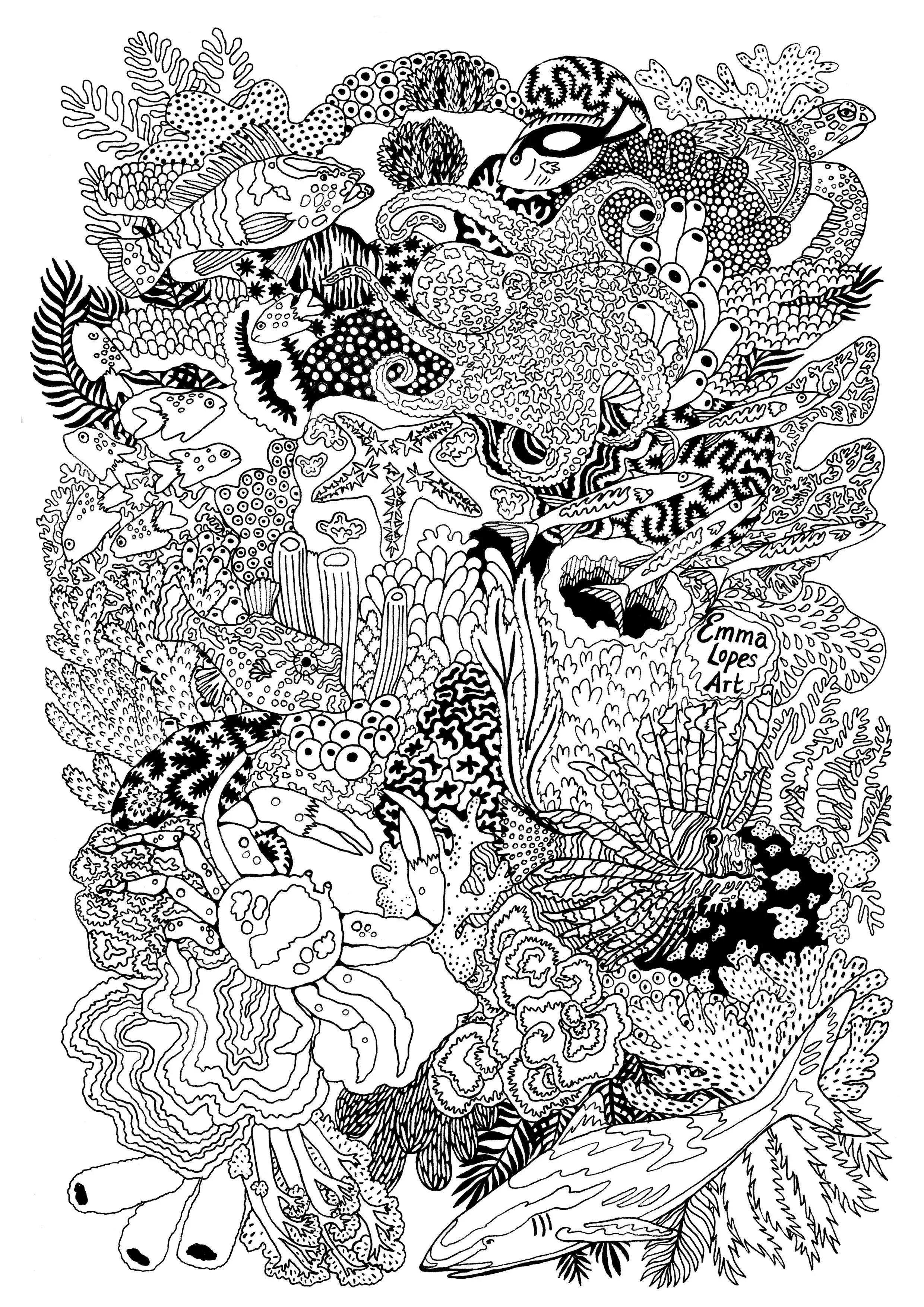 Coral Reef Mindful colouring page