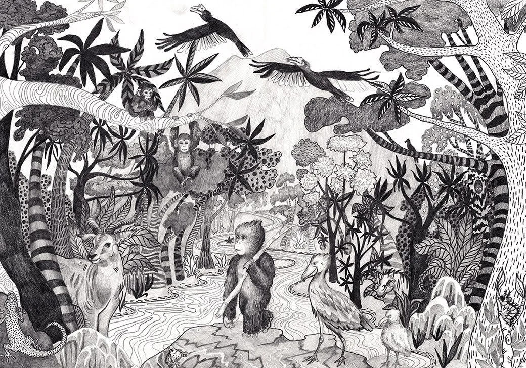 Boboto the gorilla story book rough illustration