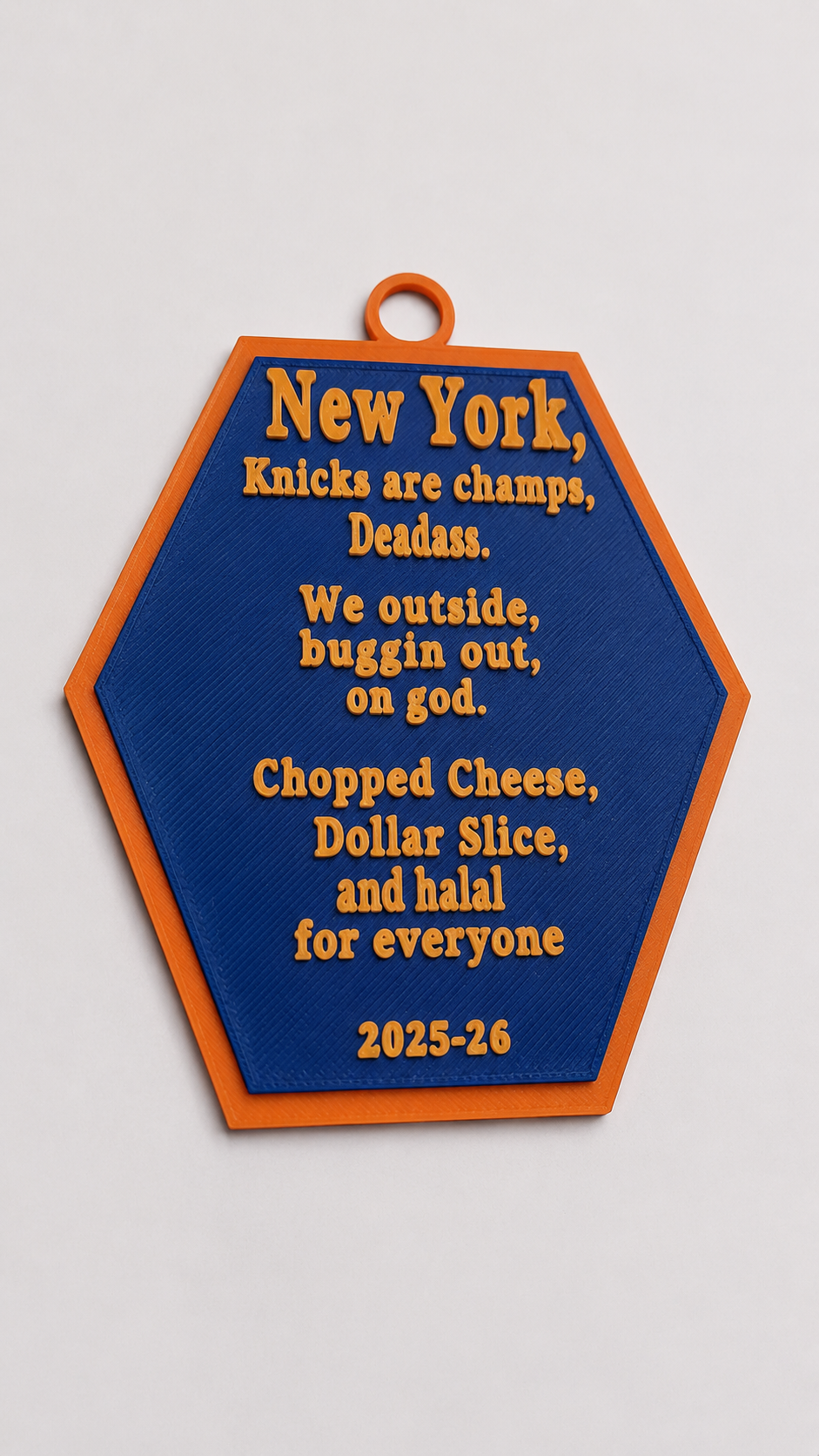 Knicks "The Whole Spiel" Ornament - Orange & Blue