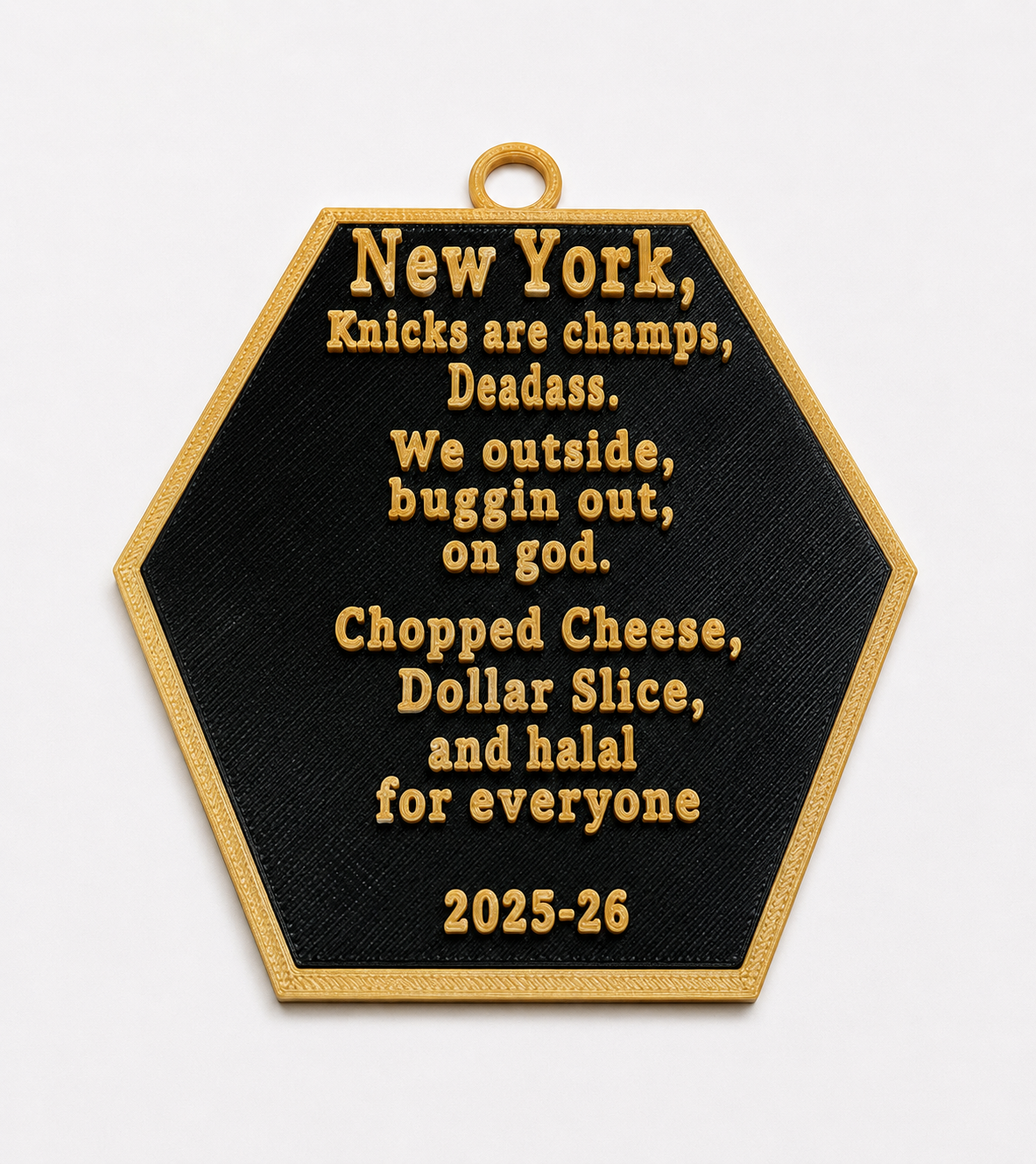 Knicks "The Whole Spiel" Ornament - Black & Gold Trophy Edition
