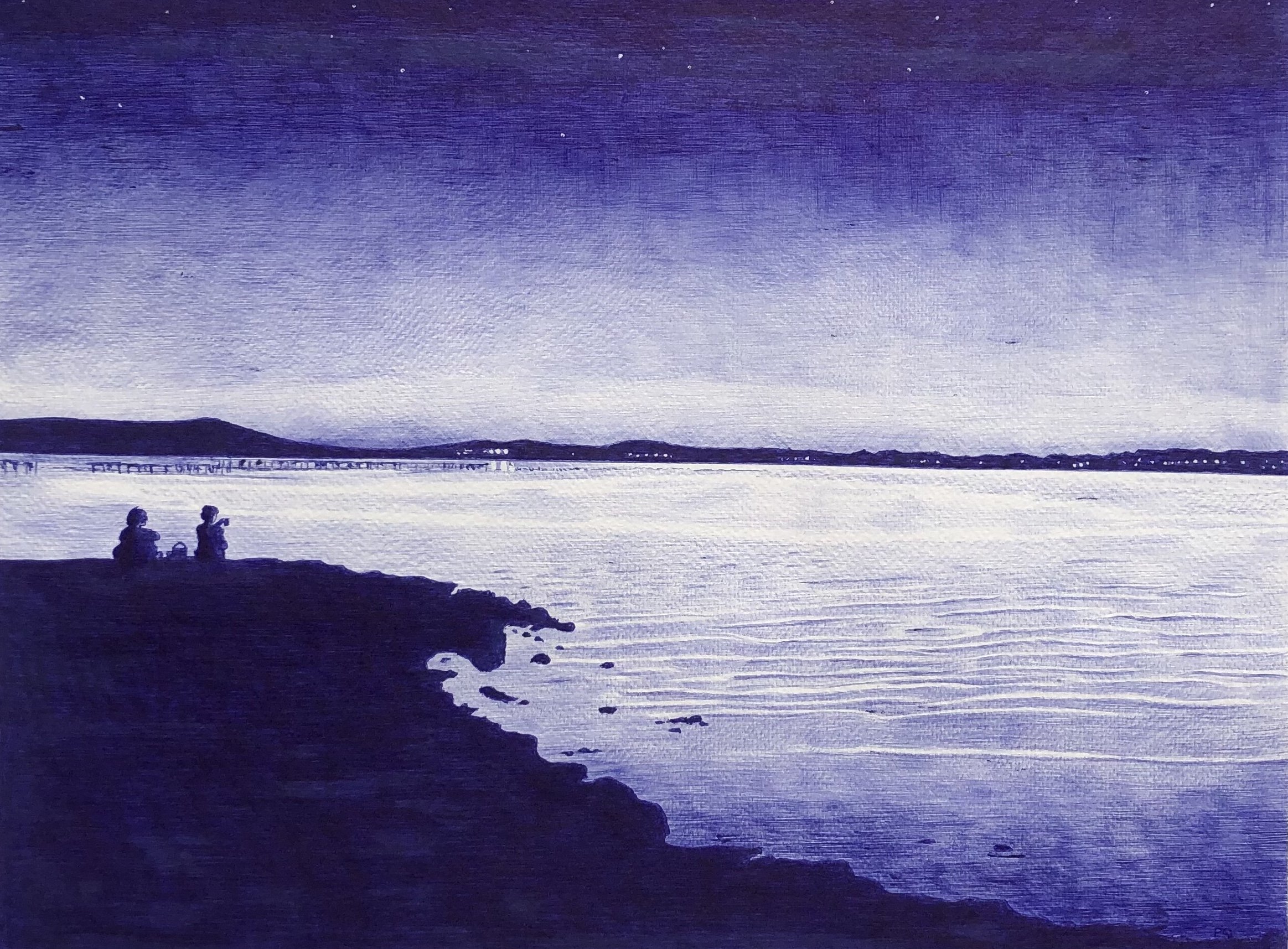 Crépuscule sur l’Étang du Prévost à Palavas
Stylo bille (Bic) sur papier
52 × 72 cm