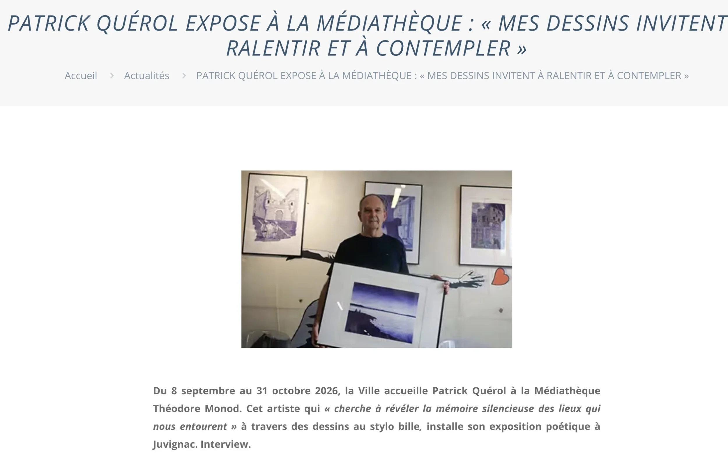 Du 8 septembre au 31 octobre 2026 Médiathèque Théodore Monod Entrée libre Vernissage : samedi 19 septembre 11h