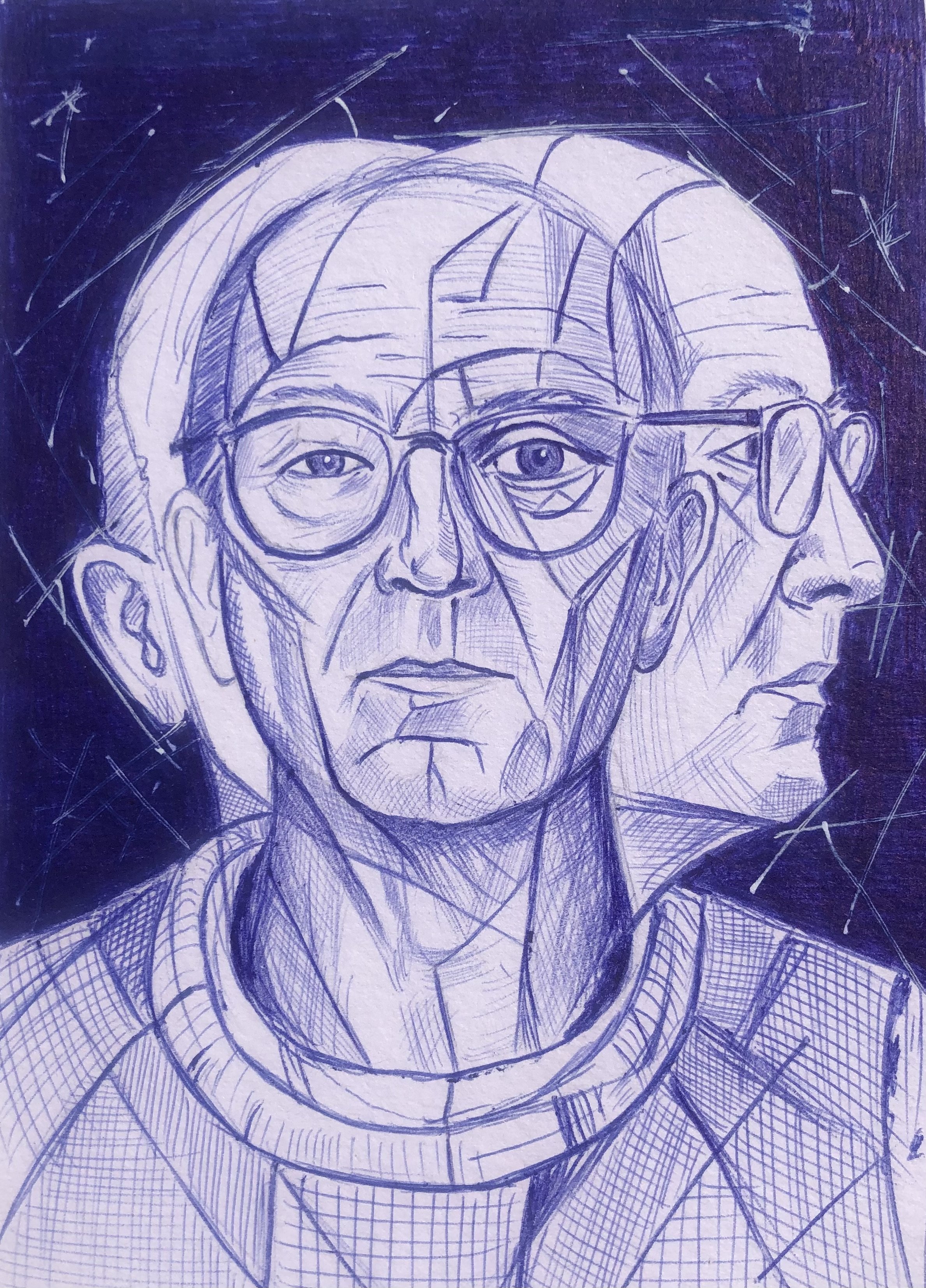 Autoportrait de l'artiste Patrick Quérol réalisé au stylo BIC⁠
