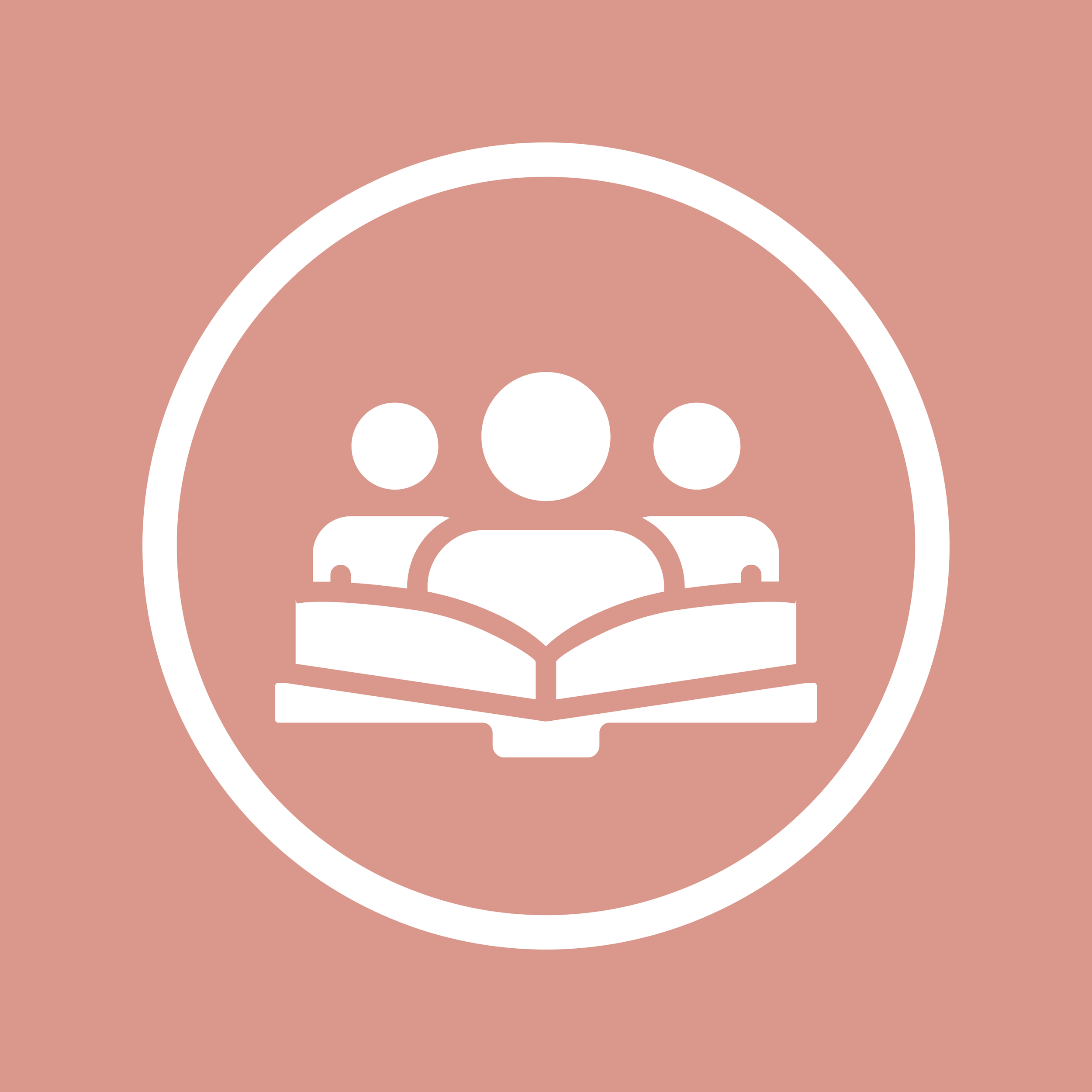 Outline of a face with glasses reading a book, inside a circular border, on a pink background.
