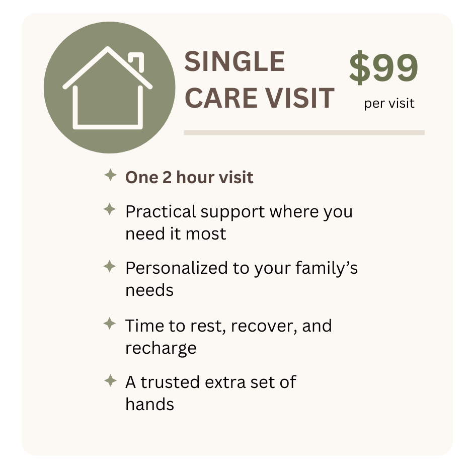 Advertisement for single care visit service costing $99 with details about services included.
