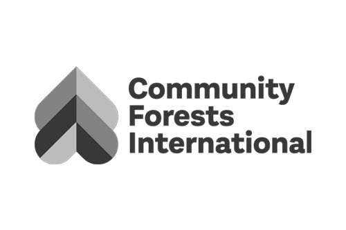 Logo of Community Forests International with a stylized tree icon and text.
