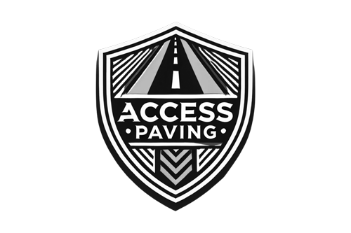 A shield-shaped logo with a road graphic and the text 'Access Paving'.