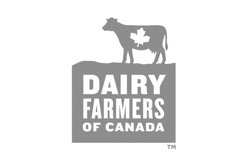 Logo of Dairy Farmers of Canada featuring a cow silhouette with a maple leaf on its side.