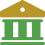 An illustration of a green bank building with a classical design, including pillars and a triangular pediment.