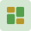 A minimalist icon with four green squares, one slightly larger than the others, on a white background.