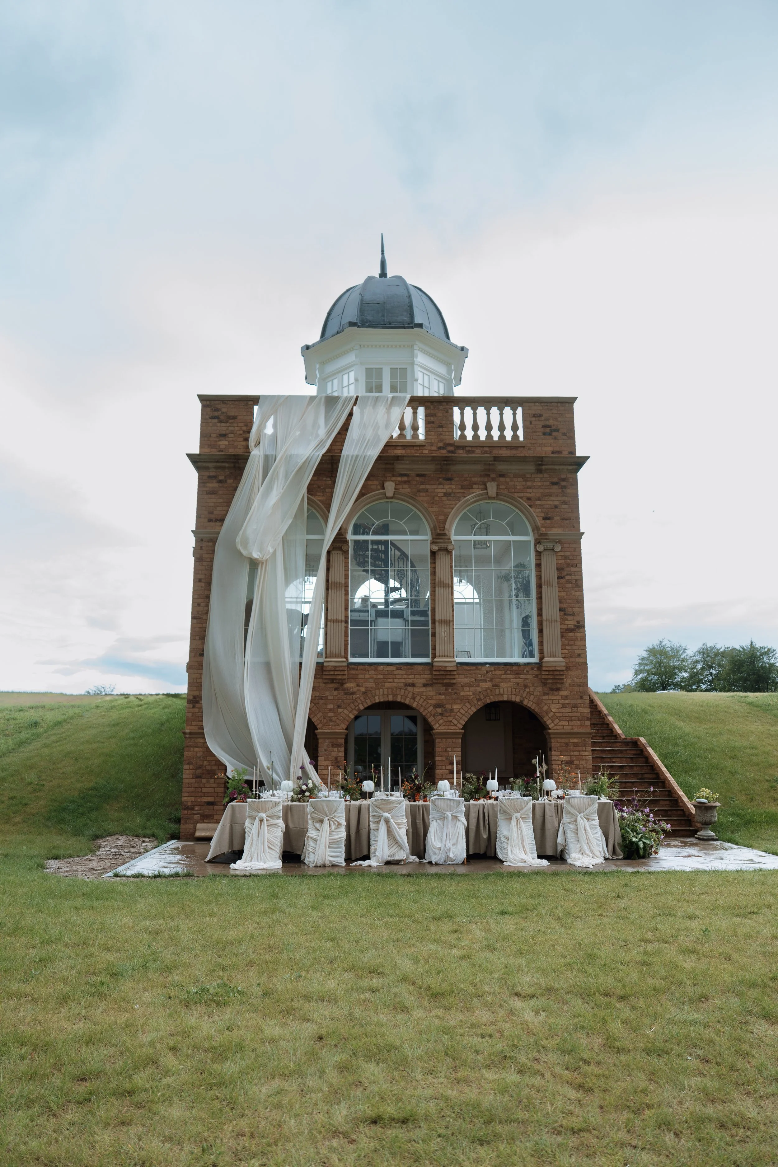 The folly at Greentrees Estate dressed in flowing drapery for a wedding