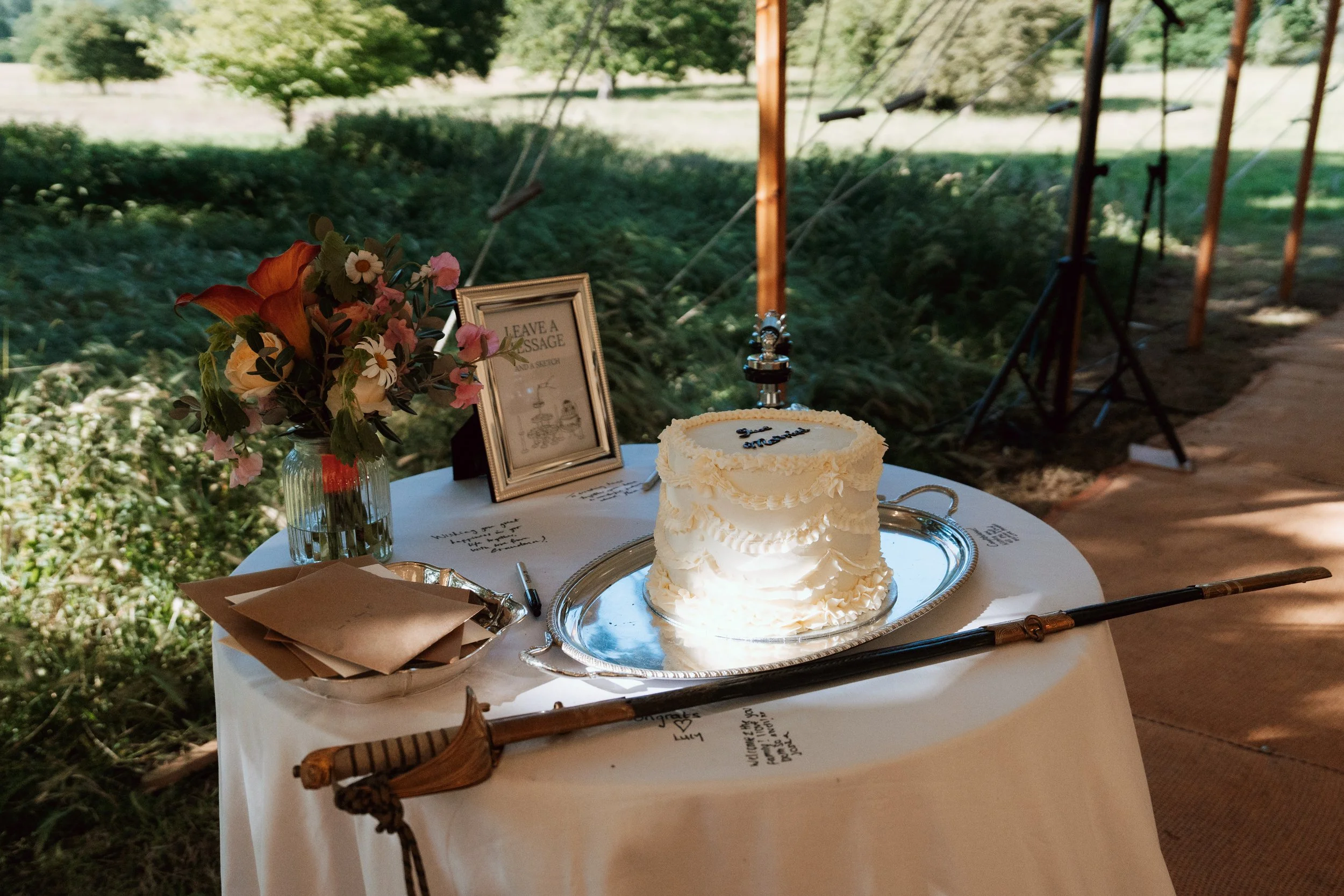 Wedding cake with a ceremonial sword