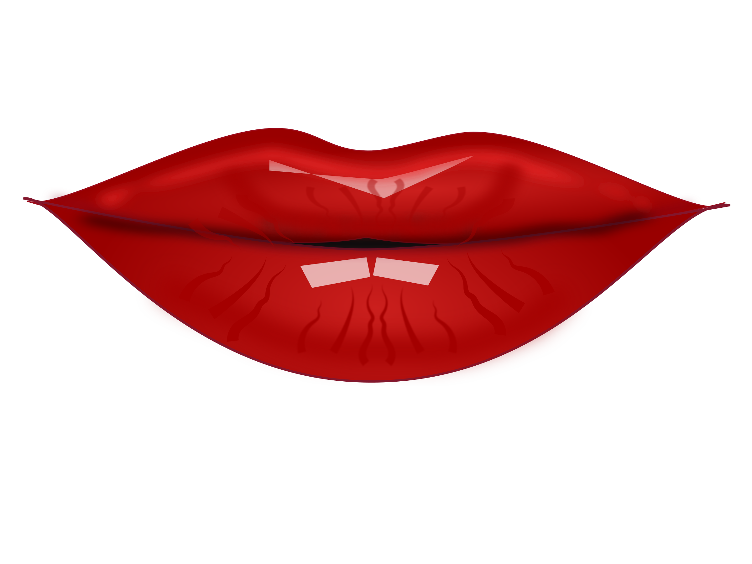 Close-up of human lips painted with glossy red lipstick.