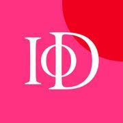 Logo with white Greek letters I and D on a pink and red background
