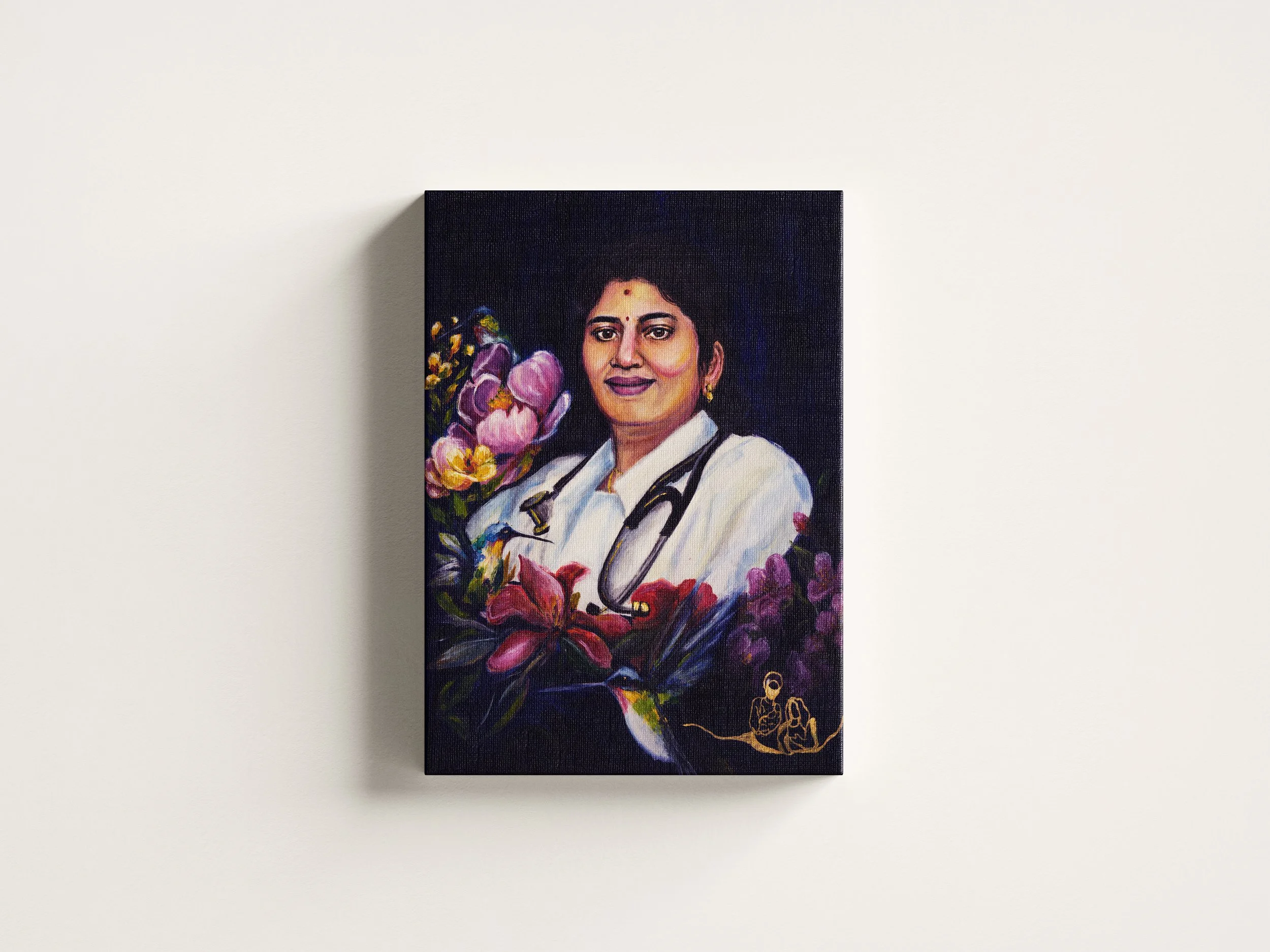 Dr Punitha: Oil on an 11.69 x 16.54-inch canvas 